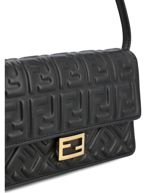 Fendi Black Logo Embossed Shoulder Bag