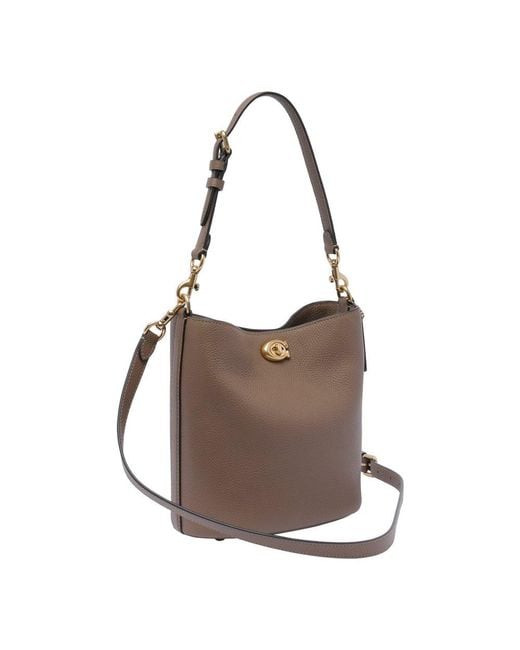 COACH Brown Willow 19 Logo Detailed Tote Bag