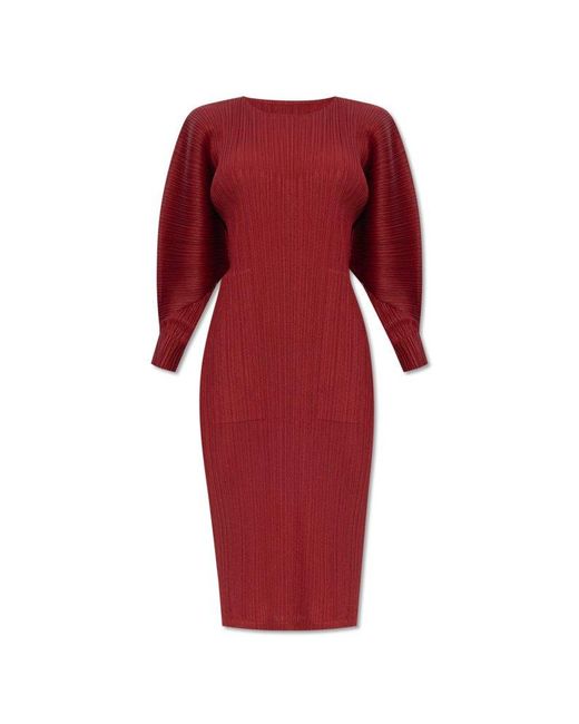 Pleats Please Issey Miyake Red Pleated Dress