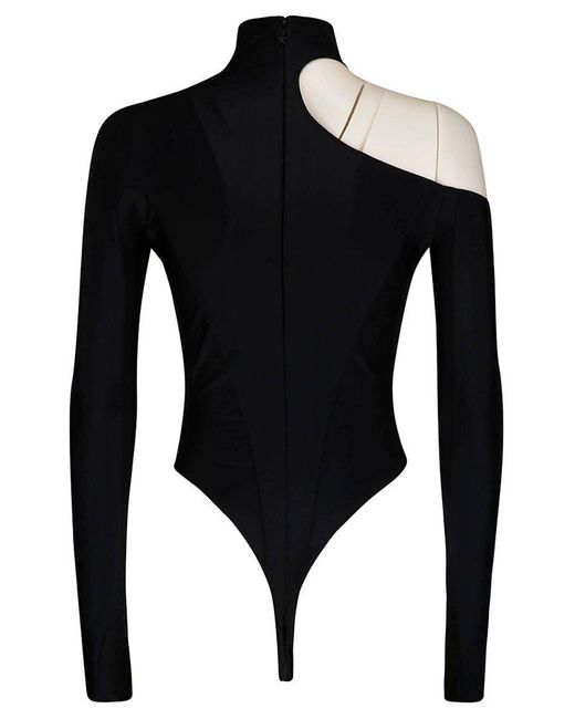 Mugler Black Sheer Panelled Bodysuit