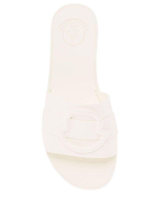 Moncler White Logo Embossed Slip-on Sandals