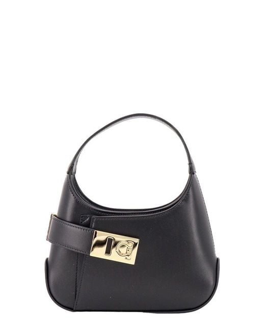 Ferragamo Logo Plaque Gancini Buckled Hobo Bag in Blue | Lyst