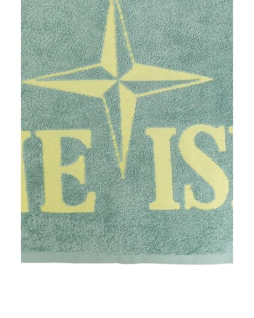 Stone Island Green Beach Towel With Logo for men