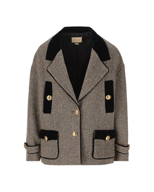 Gucci Gray Wool Herringbone Coat
