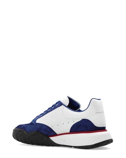 Alexander McQueen Blue Court Panelled Leather Sneakers for men