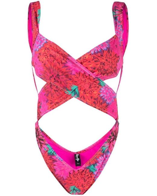 Reina Olga Pink Exotica Cut-out Open Back Swimsuit