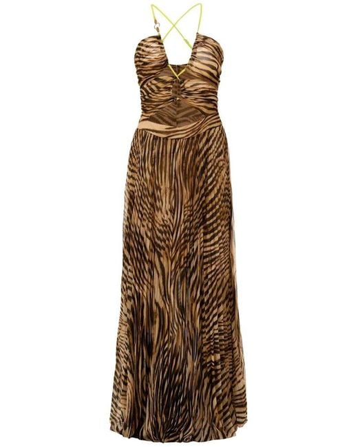 Just Cavalli Natural Zebra Printed V-Neck Maxi Dress