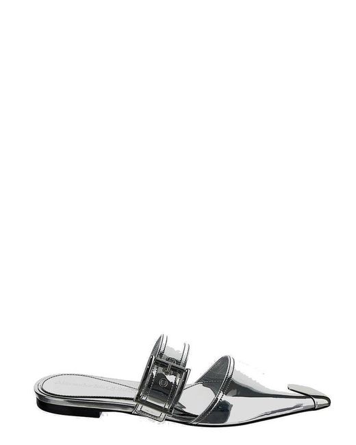 Alexander McQueen White Pointed Toe Buckled Mules
