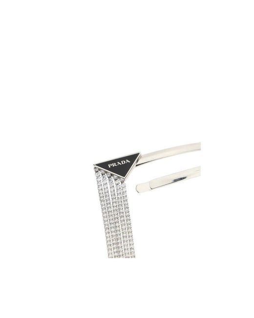 Prada Embellished Triangle Hairpin Set in White | Lyst