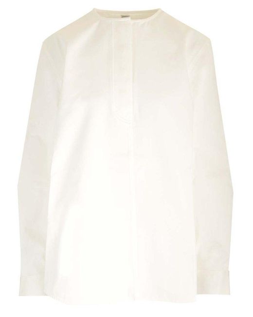 Totême  Collarless Shirt In White Cotton