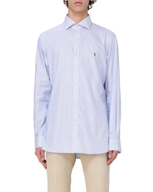Polo Ralph Lauren Blue Pony-embroidered Striped Buttoned Shirt for men