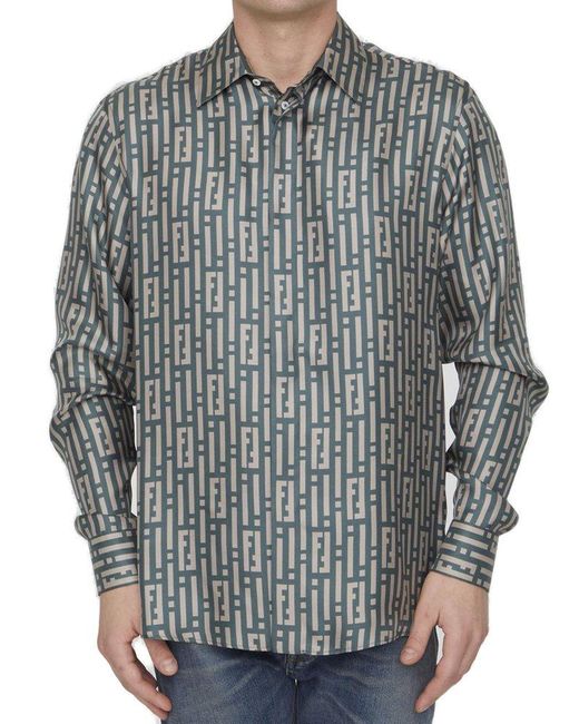 Fendi Gray Ff Stripes Silk Shirt for men