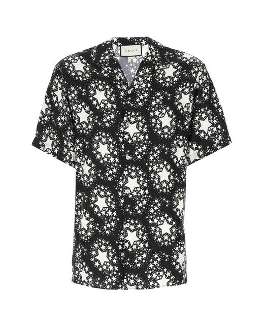 Gucci Black Star Print Silk Oversize Bowling Shirt for men