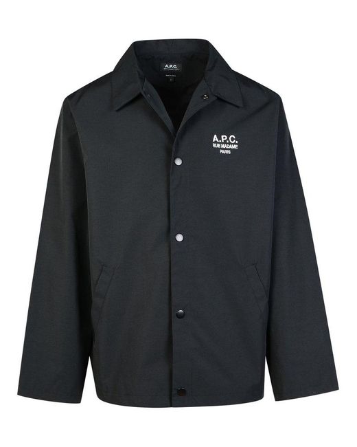 A.P.C. Black Logo Embroidered Snapped Bomber Jacket for men