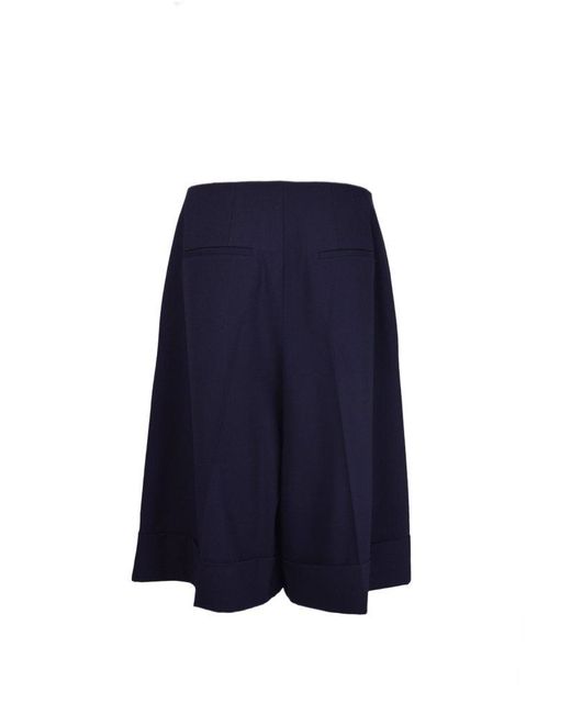 MSGM Blue High-waist Flared Pleated Shorts