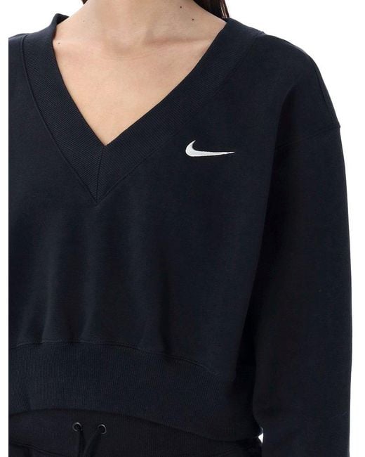 Nike Blue Cropped V-neck Fleece Sweatshirt