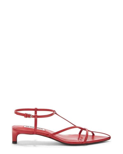 Jil Sander Red Pointed Open-toe Ankle Strap Sandals