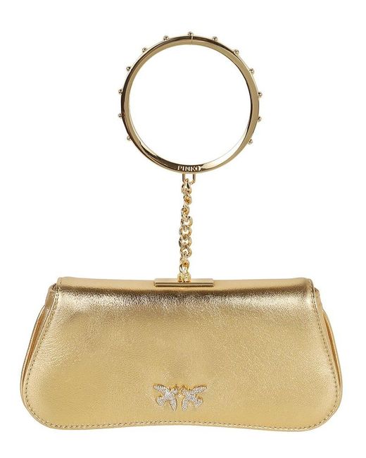 Pinko Metallic Love Birds Embellished Chain-Linked Clutch Bag