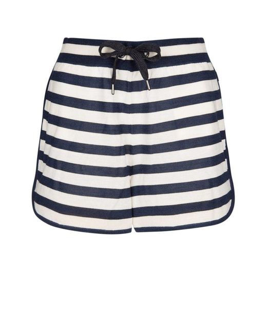 Brunello Cucinelli Blue Drawstring Striped Shorts