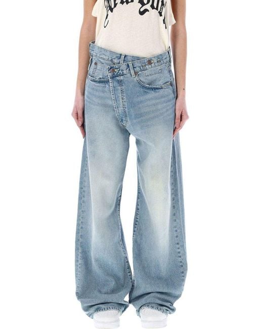 R13 Blue Crossover Waist Wide Leg Jeans