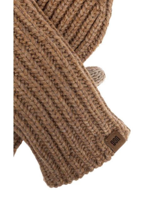 Ugg Brown Logo Patch Chunky Ribbed Gloves