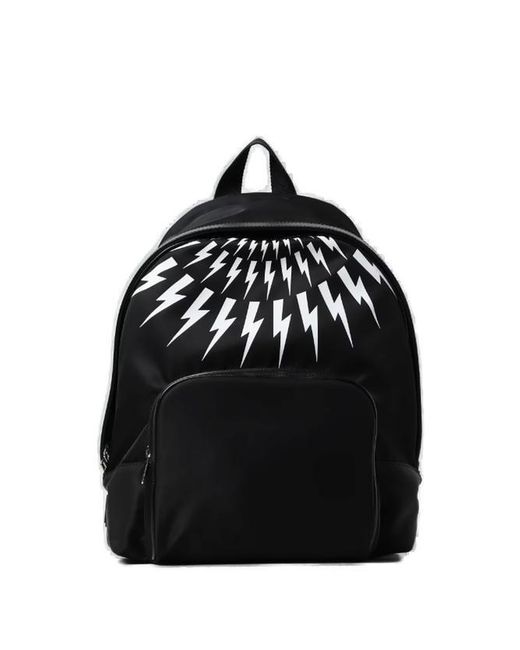 Neil Barrett Black Thunderbolt-printed Mesh-panelled Zipped Backpack for men