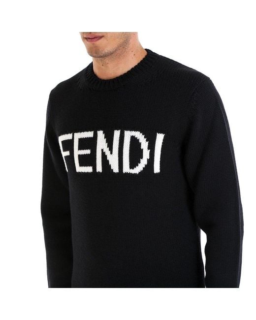 Fendi Black Logo Intarsia Knitted Jumper for men