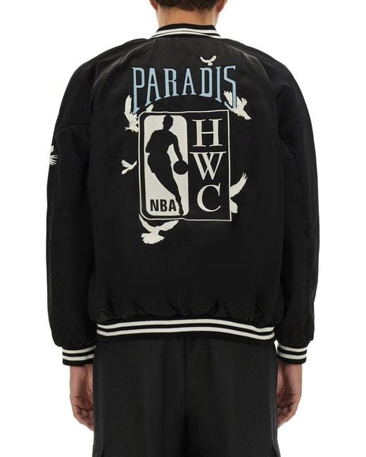 3.PARADIS Black Embroidered Varsity Jacket for men