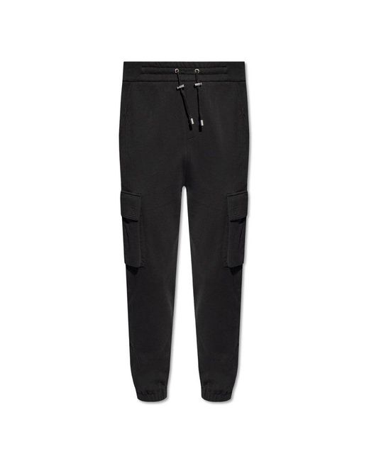 Balmain Black Pocket Detailed Drawstring Cargo Trousers for men