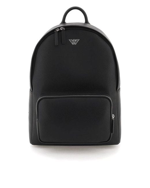 Emporio Armani Black Regenerated-leather Backpack With Eagle Pate for men