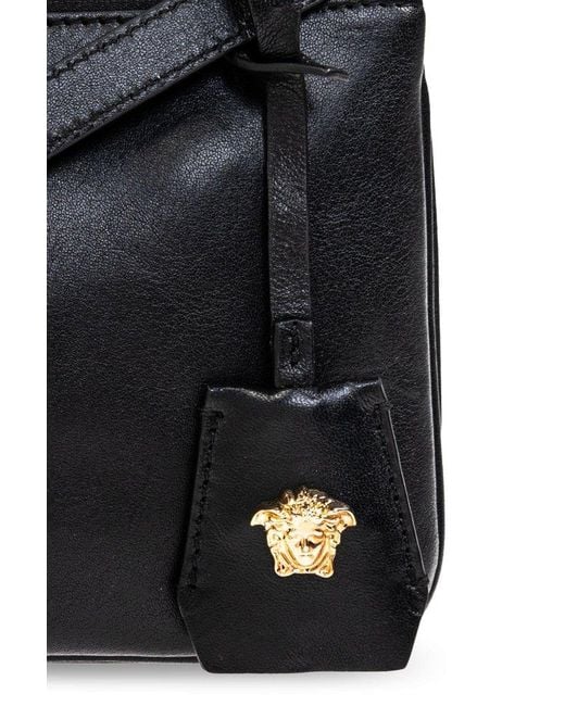 Versace Black Logo-Lettering Zipped Shoulder Bag