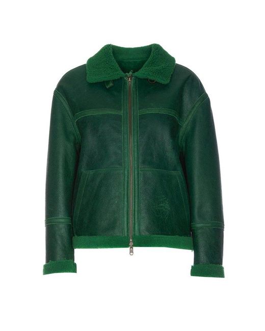 Salvatore Santoro Green Shearling-trim Zipped Leather Jacket