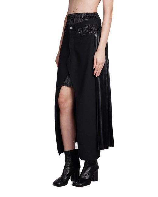 Junya Watanabe Black Double Layered Front Slit Midi Skirt