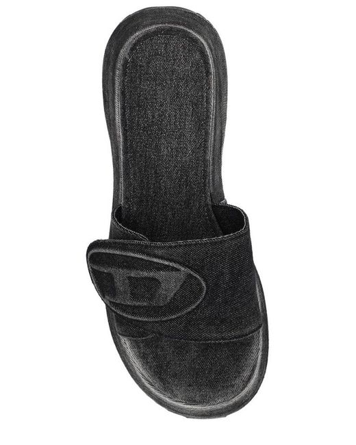DIESEL Black Sa-oval D Pf W Logo Emboosed Denim Sandals