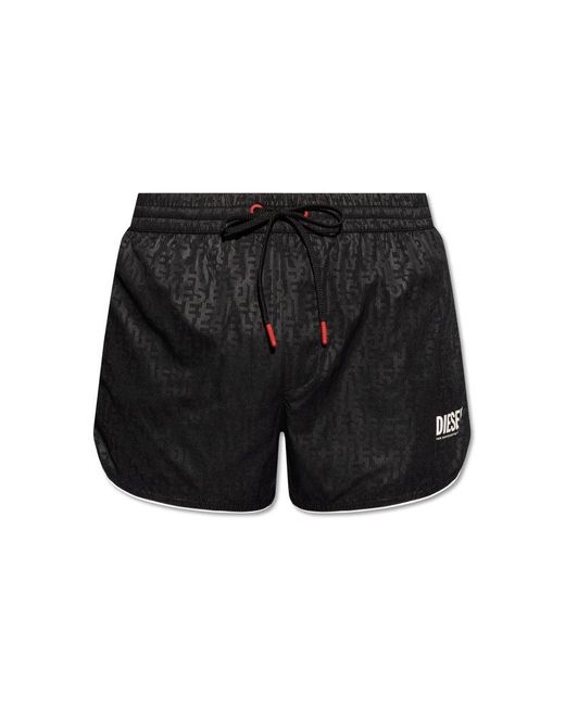 DIESEL Black Bmbx-oscar Monogrammed Drawstring Swim Shorts for men