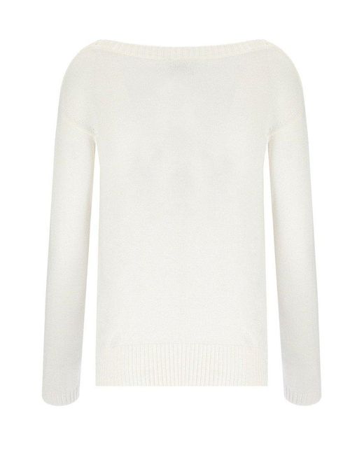 Max Mara White Svago Boat Neck Jumper