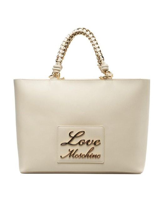 Love Moschino Natural Logo Lettering Tote Bag
