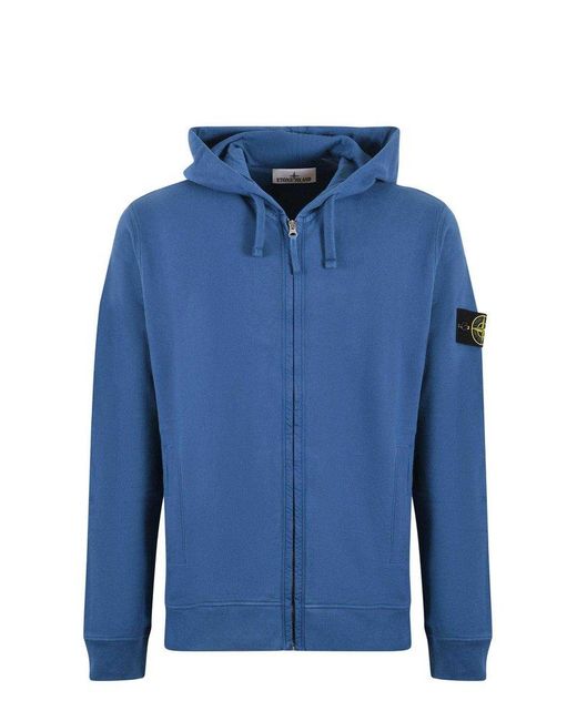 Stone Island Blue Logo Patch Zip-up Hoodie for men