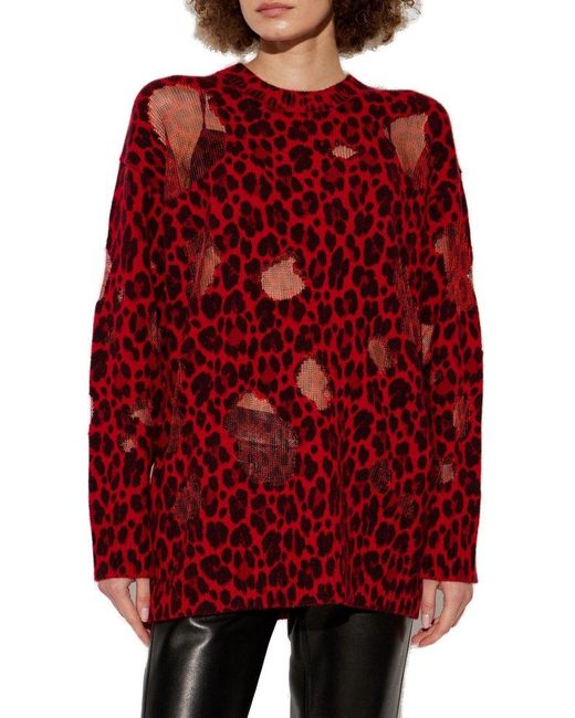 Versace Red Leopard Print Sweater