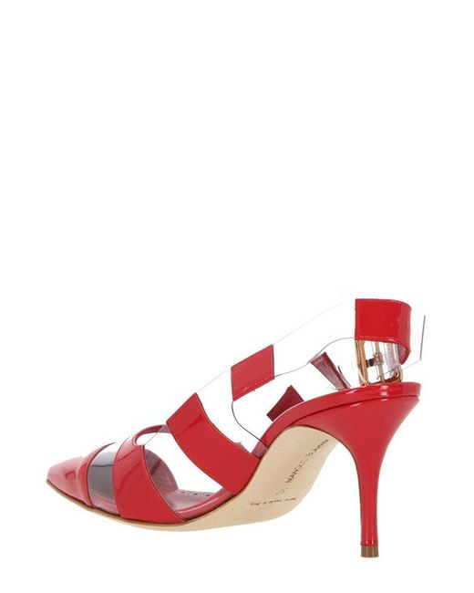 Manolo Blahnik Red Uxra Pointed-Toe Slingback Pumps