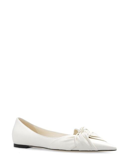 Jimmy Choo White Hedera Knot-detail Ballerina Shoes