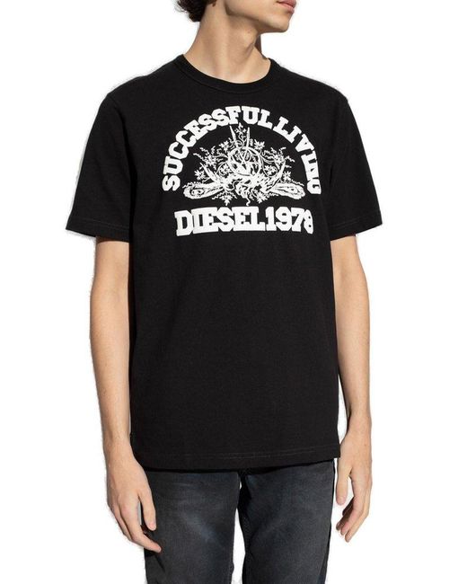 DIESEL Black 't-justil-n1' T-shirt With Print, for men