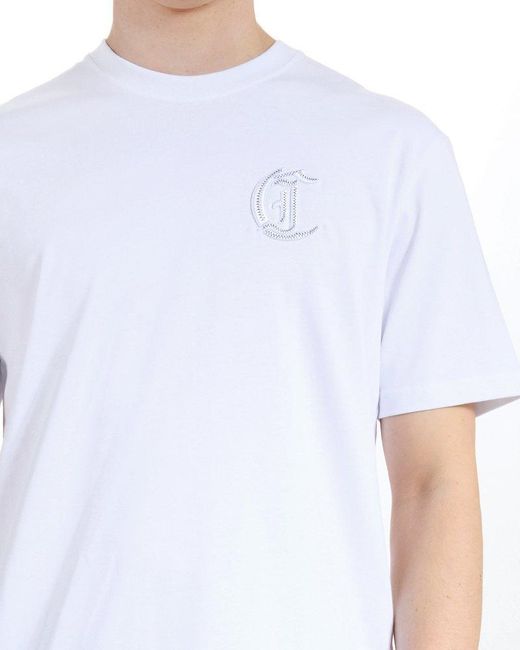 Just Cavalli White Logo Embroidered Crewneck T-Shirt for men