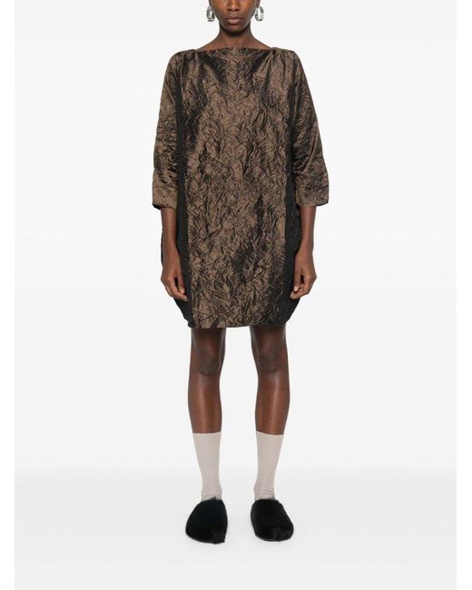 Daniela Gregis Brown Crinkled Shift Dress