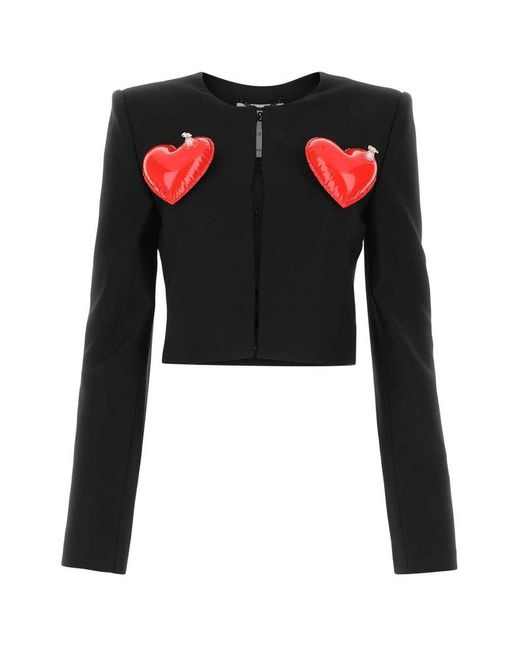 Moschino Black Heart-detailed Cropped Jacket