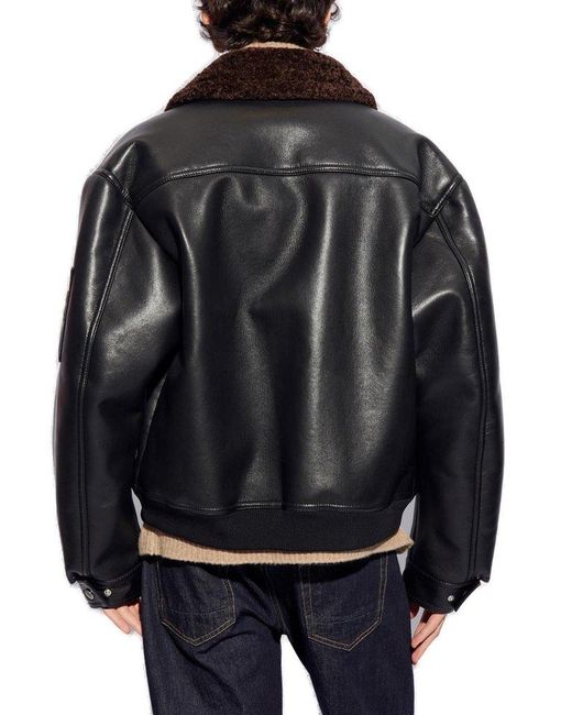 Nanushka Black 'lude' Shearling Jacket From Vegan Leather, for men