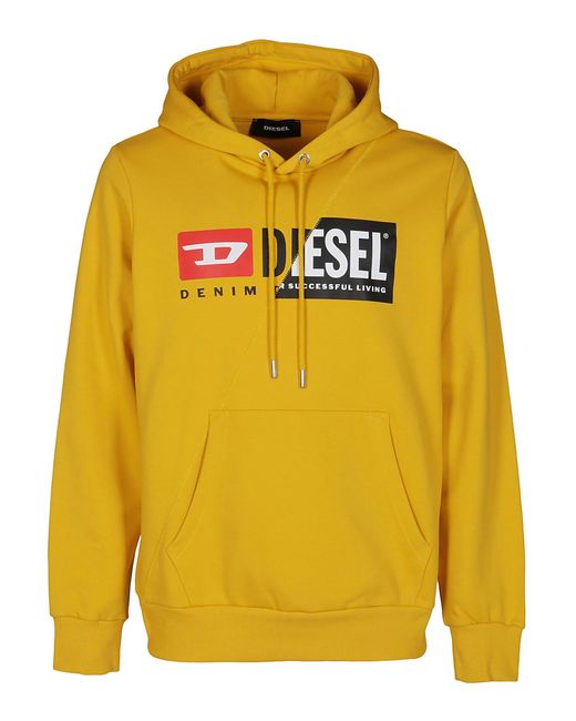 DIESEL Yellow S-girk-hood-cuty Spliced Logo Hoodie for men