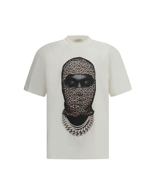 Ih Nom Uh Nit Gray Leopard Mask Printed Crewneck T-Shirt for men