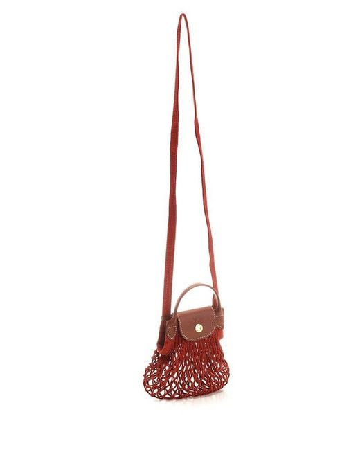 Longchamp Red Le Pliage Filet Strapped Mini Shoulder Bag