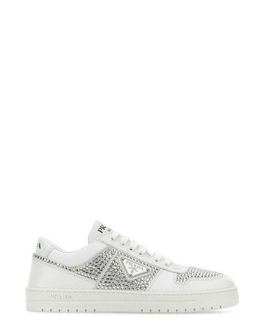 Prada White Crystal-embellished Low-top Sneakers
